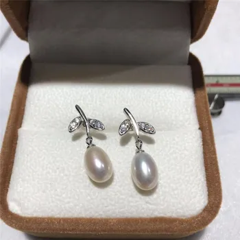 Naujas natūralios baltos spalvos gėlavandenių perlų 8-12MM lašas auskarai 002