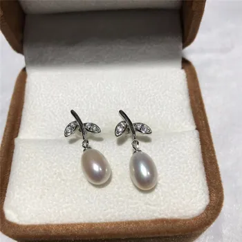 Naujas natūralios baltos spalvos gėlavandenių perlų 8-12MM lašas auskarai 002