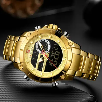 NAVIFORCE Dvejopo Laiko Žiūrėti Vyrų Aukso Relogio Masculino 2020 Kvarciniai Laikrodžiai Prabangių Vyrų Laikrodis atsparus Vandeniui Karinės Sporto Laikrodis