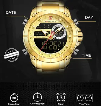 NAVIFORCE Dvejopo Laiko Žiūrėti Vyrų Aukso Relogio Masculino 2020 Kvarciniai Laikrodžiai Prabangių Vyrų Laikrodis atsparus Vandeniui Karinės Sporto Laikrodis
