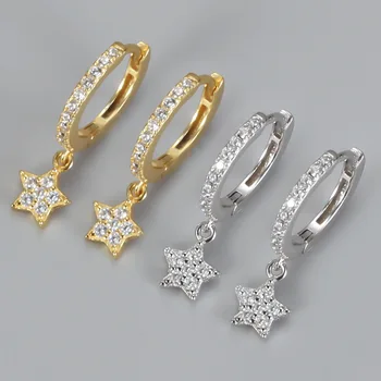 Nekilnojamojo 925 Sterlingas Sidabro Auskarai Mini Blizga Star Hoopas Auskarai Mielas Geometrija Ratu Auskarai Moterims Fine Jewelry