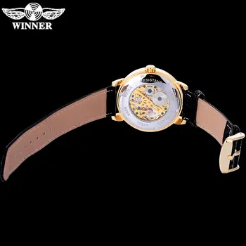 NUGALĖTOJAS mados atsitiktinis vyrų mechaninė vertus vėjo laikrodžiai odinis dirželis skeletas surinkite aukso atveju, analoginius laikrodžius reloj hombre