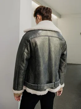 Odiniai vyriški Originali Žiemos Natūralios Merino Vilna Kailiniai Paltai Vyrams Senovinių Motociklų Shearling Jacket 2020 12318