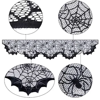 Ourwarm Helovinas Decoratie Zwart Kanto Spiderweb Rekvizitai Haard Mantel Sjaal Tafel Padengti Helovinas Siaubo Šalis