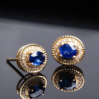Ovalo formos Mėlynos spalvos Kristalų Safyras Brangakmenių Stud Auskarai Moterims Vintage Mados 18k Aukso Spalvos Papuošalai Prašmatnus Accessoryies Bijoux Nauja