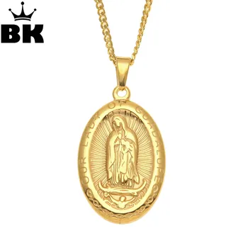 Ovalo formos Titano Plieno Religinių Karoliai Our Lady of Guadalupe Stebuklingas Medalis Pakabukas Nerūdijančio Plieno Virgen de Katalikų Pav.