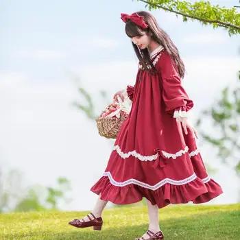 Palace saldus princesė lolita dress Peter pan apykaklės derliaus aukšto juosmens spausdinimo viktorijos nėrinių suknelė kawaii girl cosplay cos