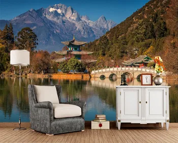 Papel de parede Kinijos Kalnų Upių Pagoda, Tiltai, Gamta photo 3d tapetai,gyvenamasis kambarys su sofa-lova, TV wall miegamojo, virtuvės freskomis