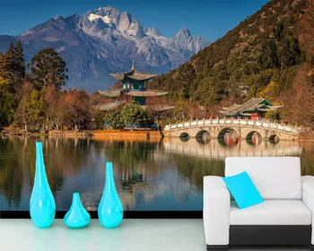 Papel de parede Kinijos Kalnų Upių Pagoda, Tiltai, Gamta photo 3d tapetai,gyvenamasis kambarys su sofa-lova, TV wall miegamojo, virtuvės freskomis