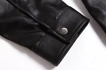 Plus Size avikailio originali odinė striukė vyrams bombonešis striukė juoda Vintage stovėti Apykaklės, V - 5XL trumpas kailis Motociklas drabužiai