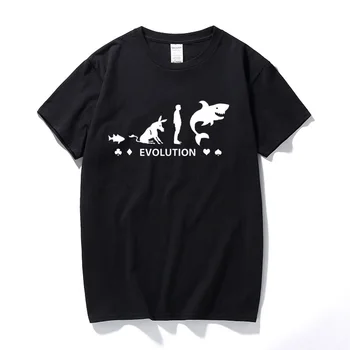 Pokerio Žuvų Shark Evolution Mens Juokinga Pokerio T-Shirt Camisetas hombre Mados marškinėliai Viršuje Medvilnės trumpomis rankovėmis Tee marškinėliai homme