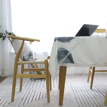 Poliesteris staltiesė balta didelę plunksną spausdinti Šiaurės storio stačiakampio formos INS kavos staliukas audinio staltiesė staltiesė