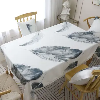 Poliesteris staltiesė balta didelę plunksną spausdinti Šiaurės storio stačiakampio formos INS kavos staliukas audinio staltiesė staltiesė