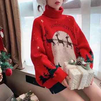 Ponios megztinis 2020 naują Kalėdų aukštas kaklas storas megztinis džemperis moterims korėjos versija prarasti tingus stiliaus išorinis dėvėti megztinį