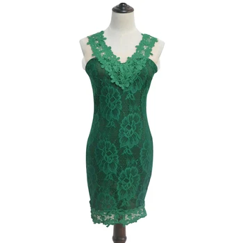 Ponios suknelės 2016 m. vasaros vasaros stilius mada moterims slim suknelė žalia nėrinių liemenė atsitiktinis laukinių v-kaklo, rankovių-line Suknelė