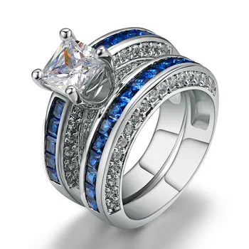 Prabanga 925 Sidabro Spalvos Žiedai Moterų Dalyvavimas Diamond Vestuvių Žiedai 14k AAA Cirkonis Žiedas Saphire Akmens Bauda Papuošalai, Dovanos