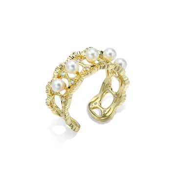 Prabanga Gamtos perlas vestuvių atidarymo žiedai moterims Aukso Gotikos stiliaus retro reikmenys, papuošalai, dovana reguliuojamas Moterų žiedas