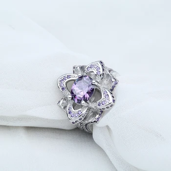 Prabanga mikro nutiesti nustatymas violetinė cz akmenų, gėlių formos ir moterų vestuvinį žiedą ,šviečia CZ Papuošalai Moterims Gimtadienis