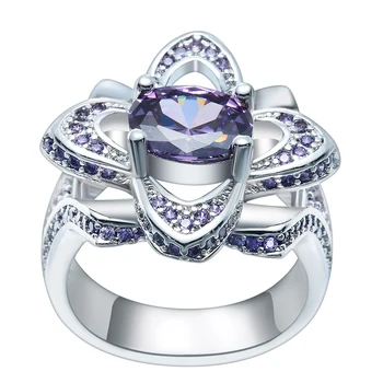 Prabanga mikro nutiesti nustatymas violetinė cz akmenų, gėlių formos ir moterų vestuvinį žiedą ,šviečia CZ Papuošalai Moterims Gimtadienis