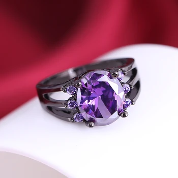 Prabanga Moterų Violetinė Crystal Akmens Papuošalai Žavesio 14KT Juodojo Aukso Vestuviniai Žiedai Moterims Derliaus Ovalo formos Cirkonis Vestuvinis Žiedas