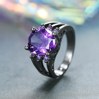 Prabanga Moterų Violetinė Crystal Akmens Papuošalai Žavesio 14KT Juodojo Aukso Vestuviniai Žiedai Moterims Derliaus Ovalo formos Cirkonis Vestuvinis Žiedas