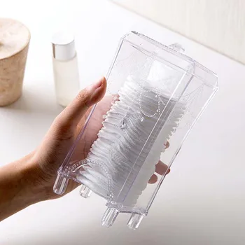 Prabangus Medvilnės Balionėlio Laikiklis Laikymo Make Up Pagalvėlės, Spintos Su Dangteliu Darbalaukio Medvilninio Tampono Talpinimo Skaidraus Plastiko Dėžutėje