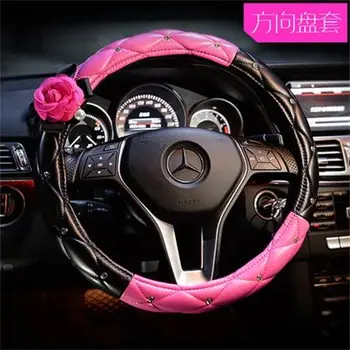 PU odos lady automobilio vairo padengti rožių gėlių 38cm 14.96 colių Universalus dydis Moteris, Automobilių Apdailos Juoda ir Raudona Balta 1pc