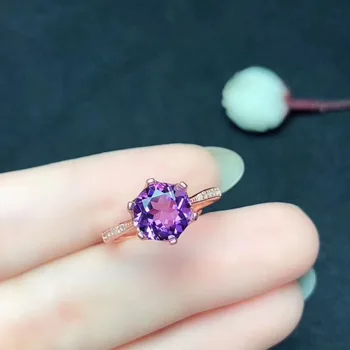 Realus Ir Natūralus Ametistas žiedas 925 sterlingas sidabro, Violetinė crystal žiedai moterų ar vyrų Perlas Dydis:8mm