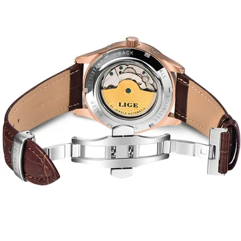 Relojes Hombre LIGE Prekės Vyrų Laikrodžiai Automatinis Mechaninis laikrodis Tourbillon Sporto Laikrodis, Odiniai Laisvalaikio Verslo Retro Laikrodis