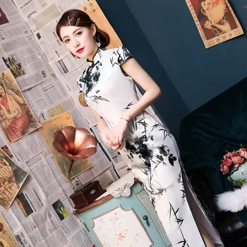 Rudenį Ilgai Žakardo Cheongsam Tobulinimo Rodyti Paprastas Elegantiškas Plauti Cheongsam Didelio Dydžio Kinų Mergina Ilgai Šilko Vakarinę Suknelę