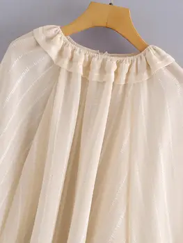 Rudenį ir žiemą 2020 šifono ilgomis rankovėmis negabaritinių žibintų rankovės žakardinės medvilnės marškinėliai atsitiktinis šalies laisvi elegantiškas moterų viršų