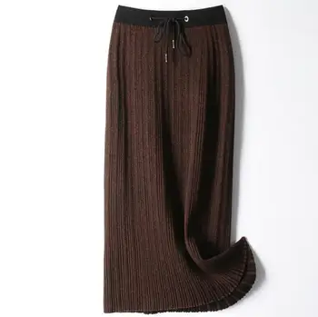 Rudenį ir žiemą, plius dydis plisuotas sijonas, moteriški megztiniai, sijonai, seksualios paketo klubo midi sijonas