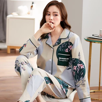 Rudenį, Žiemą Grynos Medvilnės Sleepwear Rinkiniai Išspausdintas Ponios Pižama tinka Moterų Pižamos Didelio Dydžio Homewear Kvėpuojantis Apatiniai