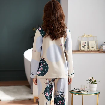 Rudenį, Žiemą Grynos Medvilnės Sleepwear Rinkiniai Išspausdintas Ponios Pižama tinka Moterų Pižamos Didelio Dydžio Homewear Kvėpuojantis Apatiniai