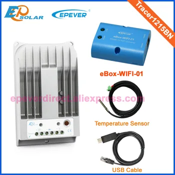 Saulės sekimo MPPT įkrovimo reguliatoriai Tracer1215BN su USB ir temperatūros jutiklis 10A 10amp eBOX-WIFI-01 12v/24v