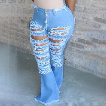 Seksualus Ripped jeans Pakraštyje Tuščiaviduriai iš Pynimas Blyksnius džinsinio audinio Kelnės Aukštu Juosmeniu Bodycon Skylę Moterų Kelnės Klubas Komplektai
