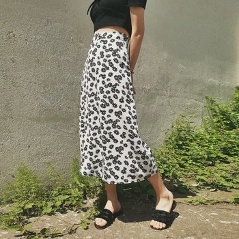 Sijonai moterų 2020 m. korėjos stiliaus sijonas Moterų Mados Daisy Spausdinti Užtrauktuku Didelis Juosmens Atsitiktinis Šifono Vidurio Blauzdos Sijonas atsitiktinis sijonas