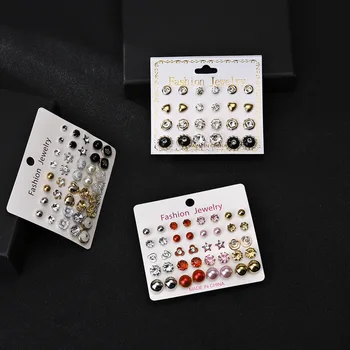 Sprogstamųjų kortelės popieriaus auskarai 20 porų juodos ir baltos spalvos, kalnų krištolas perlų derinys kortelė auskarai nustatyti moterų didmeninės