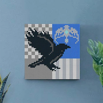 Surinkimo Mokyklos Ženklelį RavenclawedING Mėlyna Simbolis Vėjo Erelis Magic-Akademijos Pastato Blokus 2304pcs Pikselių Mozaikos Menas Tapyba