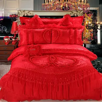 Svetanya 10pc 6vnt 4pc Lino Nėriniai raudona rožinė vestuvių Patalynės komplektai karalienė king size antklode padengti bedcover Pagalvę pseudo pagalvėlė