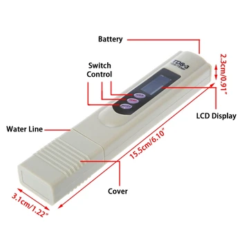 TDS-3 Metrų 0 - 9990 ppm rankiniai Matavimo LCD Skaitmeninis Vandens Grynumas Testeriai