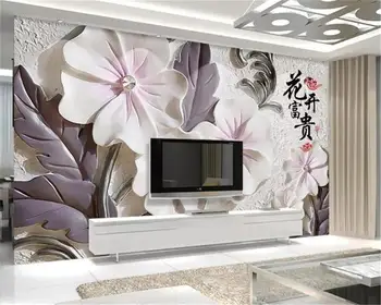 Užsakymą Bet kokio Dydžio 3D Tapetai, Freskos Įspaustu Gėlių 3d TV Foną, Sienų Apdaila Freskos Wallpape