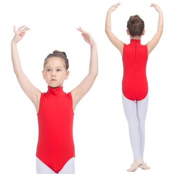 Vaikai Baleto Triko Raudona Medvilnės/Lycra Vėžlys-kaklo Bakas Triko Merginos Praktikos Dancewear Visiškai Dydžių