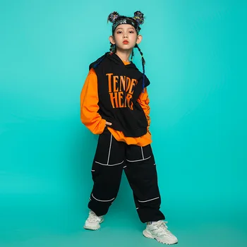 Vaikas Hip-Hop Drabužių Hoodie Marškinėliai, Palaidinukė Viršuje Streetwear Juoda Taktinis Krovinių Kelnės Mergaitėms Berniukai Džiazo Šokių Drabužiai Kostiumas