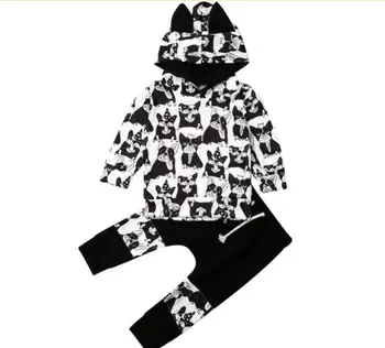 Vaikų drabužiai 2020 m. pavasarį ir rudenį mergina kūdikių karšto stiliaus flounce apykaklės ragų rankovės leopardas spausdinti trijų dalių merginos kostiumas