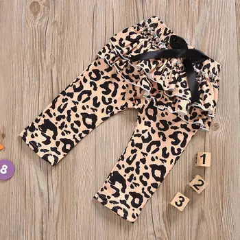 Vaikų drabužiai 2020 m. pavasarį ir rudenį mergina kūdikių karšto stiliaus flounce apykaklės ragų rankovės leopardas spausdinti trijų dalių merginos kostiumas