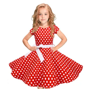 Vaikų Mergaičių Princesė Suknelė Vintage Suknelė Polka Dot Princesė Sūpynės, Rockabilly Šalis Suknelės