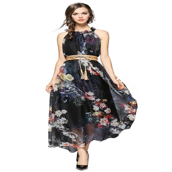 Vasaros Suknelė Elegantiškas Moteris Maxi Suknelė Vintage Šifono Gėlių Boho Paplūdimio Atsitiktinis Ponios Ilgos Suknelės Akių Vestido 3263