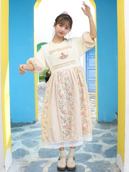 Vasarą naujų studentų Japonų pledas suknelė princesė mielas išsiuvinėti nėriniai mergina pasakų suknelė aukšto juosmens viktorijos suknelė kawaii girl