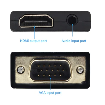 VGA į HDMI Konverteris 1080P VGA į HDMI adapteris su Vaizdo 1080P PC Nešiojamas HDTV, Projektoriai, su garso kabelis